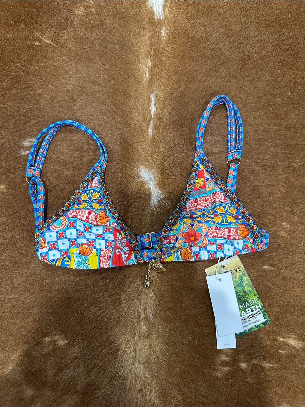 BYDEE PRAGUE PORTOFINO Multicolor Floral Mosaic Bikini Top SIZE SMALL NWT